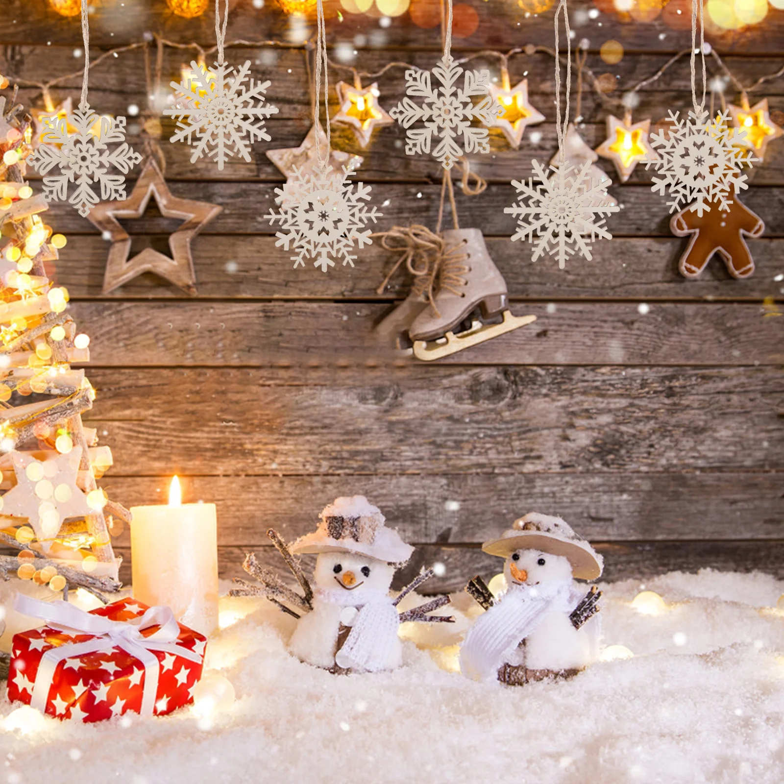 

30pcs Wooden Snowflake Ornaments Blank Unfinished Craft Diy Christmas Tree Decor Hanging Winter Wonderland Party Supplies Wood