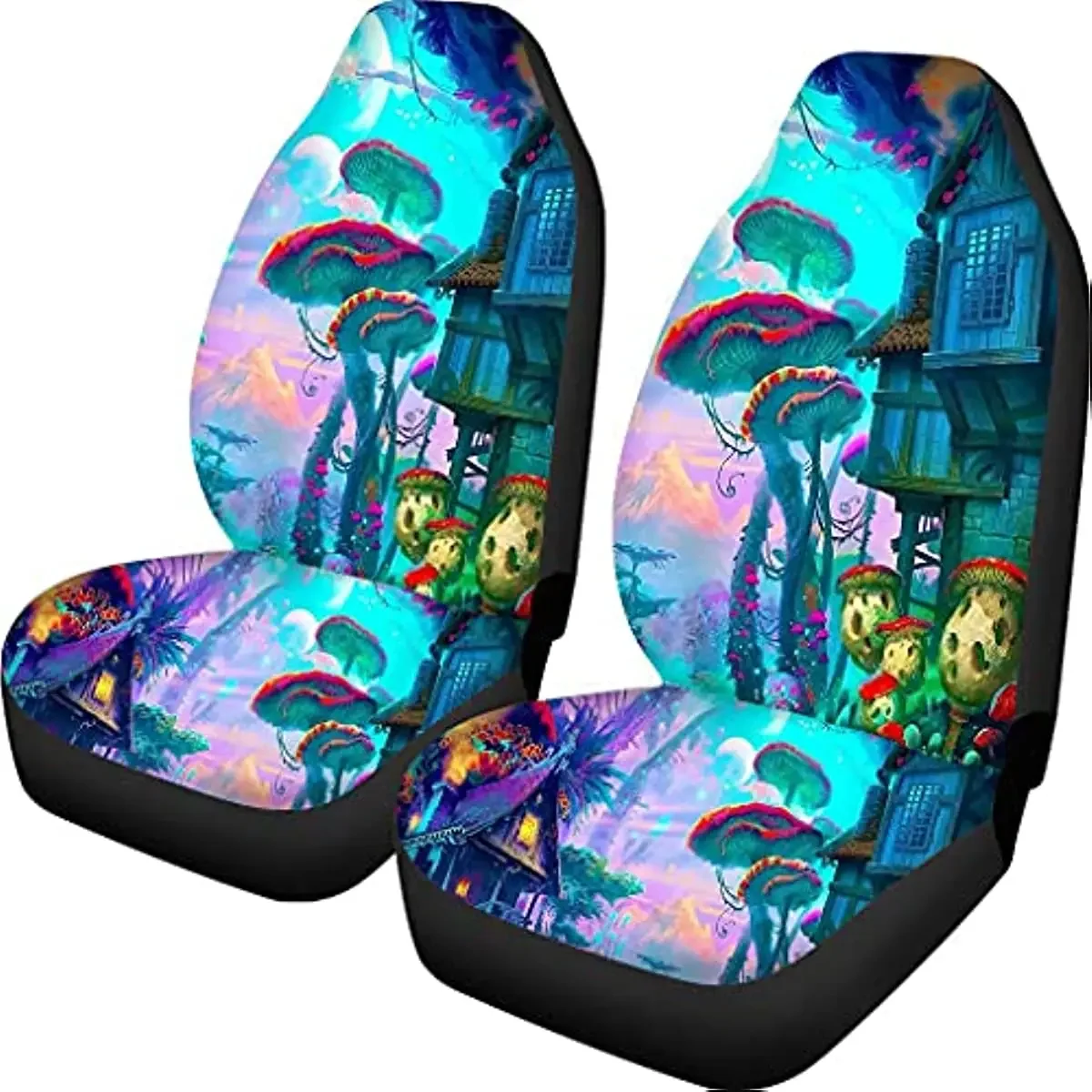 Psychedelic Mushroom Fantasy Forest Car Seat Cover Front Seats Only,2-pcs Universal Front Car Seat Cover Durable Wash