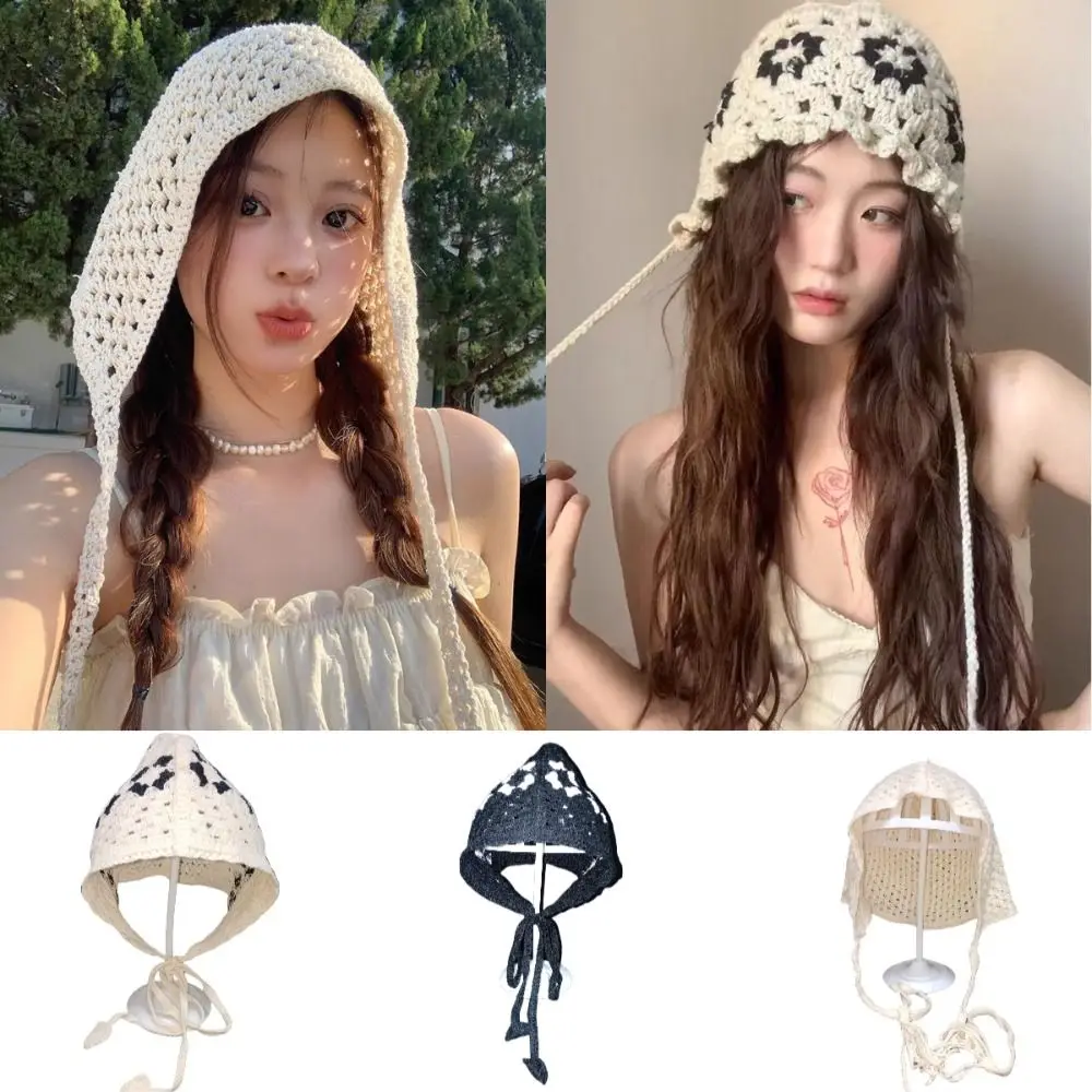 

Cute Handmade Crochet Hats Ethnic Hollowed Out Bun Hats Retro Breathable Baotou Hat Travel