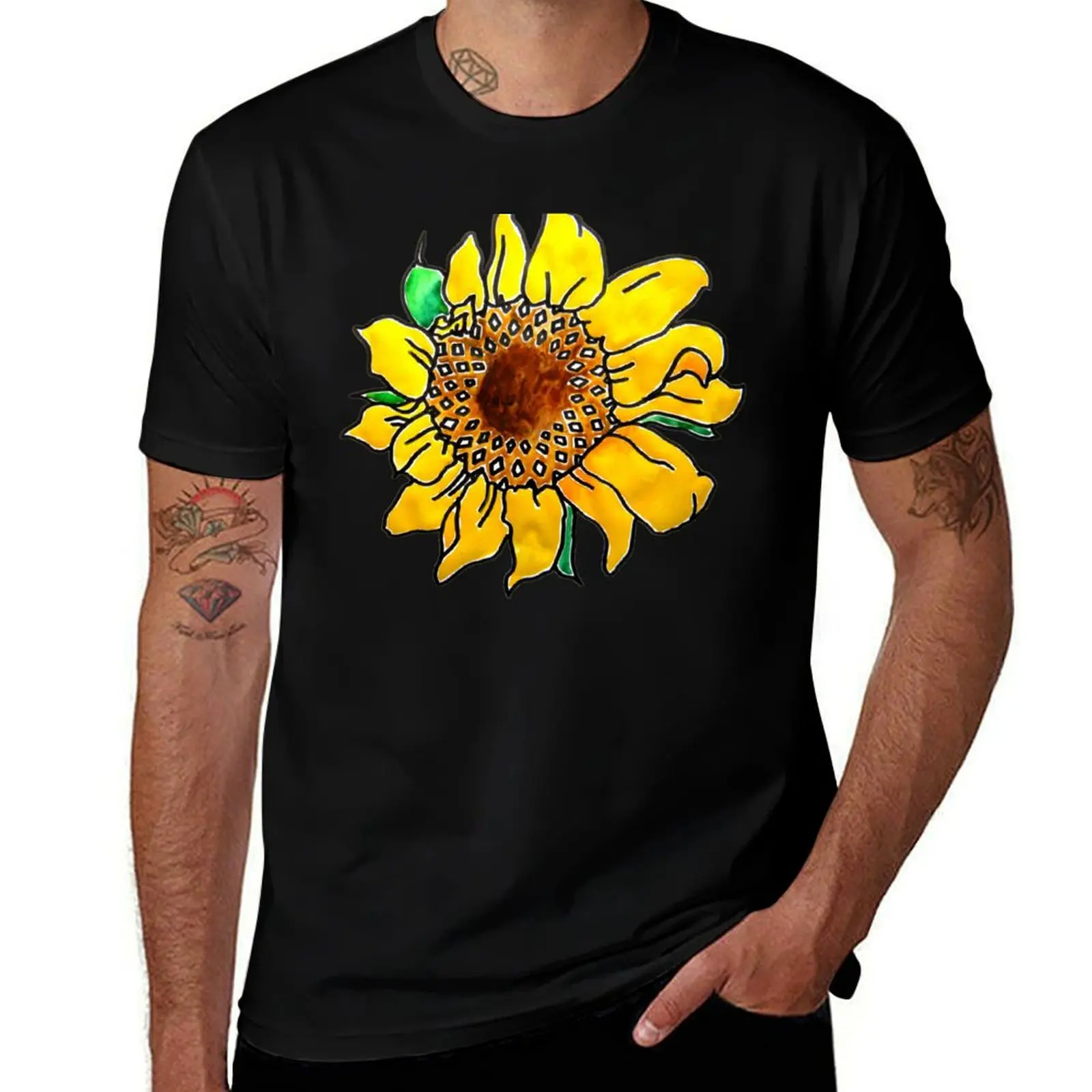 

Painted Sunflower T-Shirt street wear oversize t-shirts man cotton graphic tees Men's cotton t-shirt
