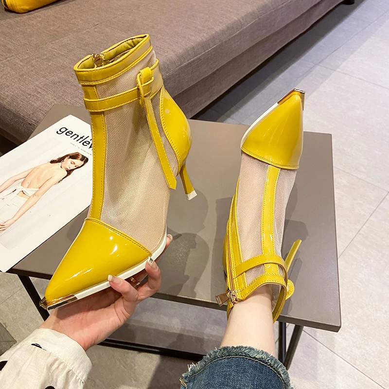 Sandalias De tacón alto De malla transpirable para Mujer, Zapatos con cremallera lateral puntiaguda, sandalias romanas sexys, novedad De verano, 2024