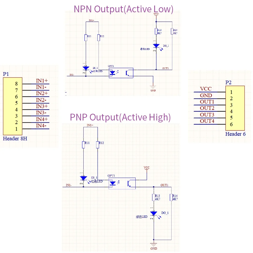 4CH Optically Isolated Logic Level Converter Module 3.3V 5V 12V 24V to 3.3V 5V 12V 24V for Arduino Pi Pico ESP8266