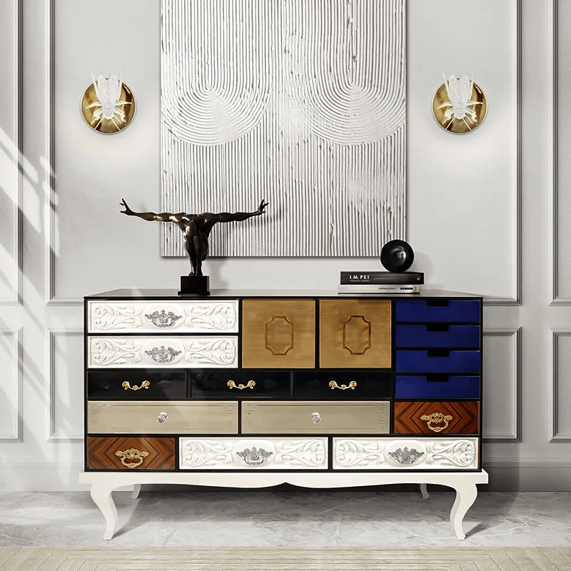 Solid wood color chest cabinet living room home light luxury high-end log storage cabinet side cabinet