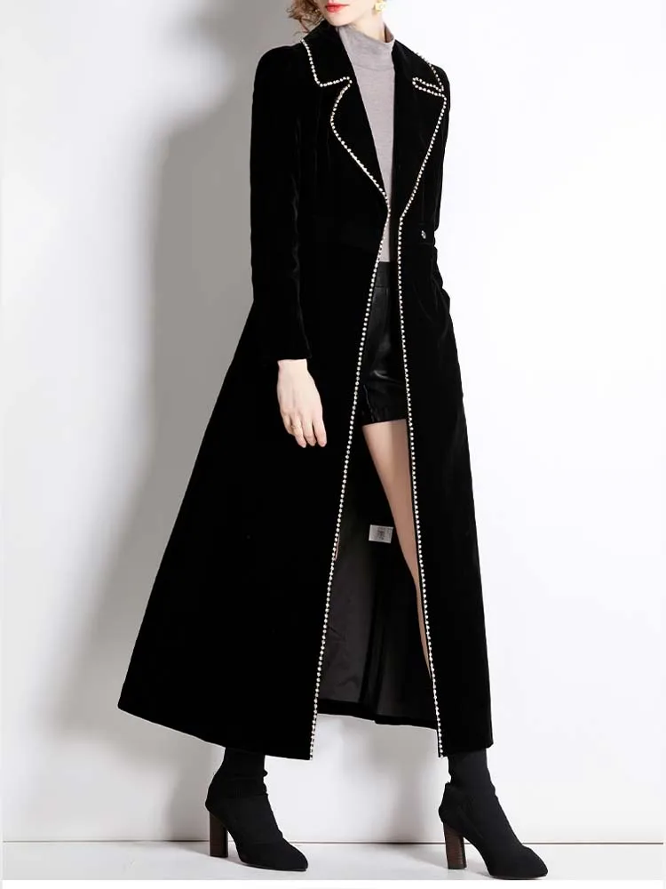 High quality suit collar slim fit long coat 2024 winter new fashionable women's clothing