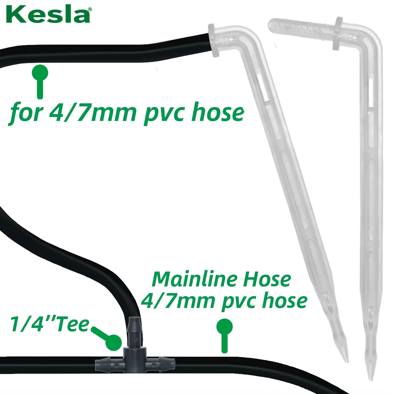 KESLA-Garden Bend Arrow Dripper, Transparente Drip Emitter, Saving Sprinkler de água, Micro Irrigação, Estufa, 50 PCs, 1/4 in, 4mm, 7mm