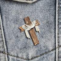 A Vintage Classic Style White Scarf Cross Pin Brooch for Followers of Jesus, Faith Gift