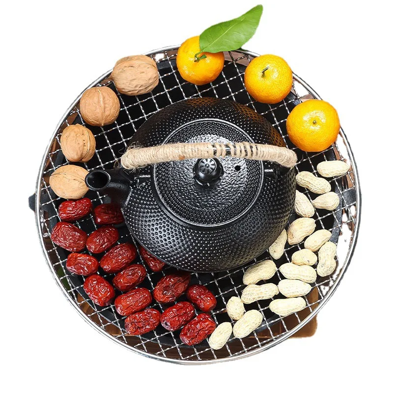 Cast Iron Hibachi Grill Round Small Portable Korean Style Charcoal Barbecue Grill for Outdoor Tabletop Camping BBQ Make tea 10 \