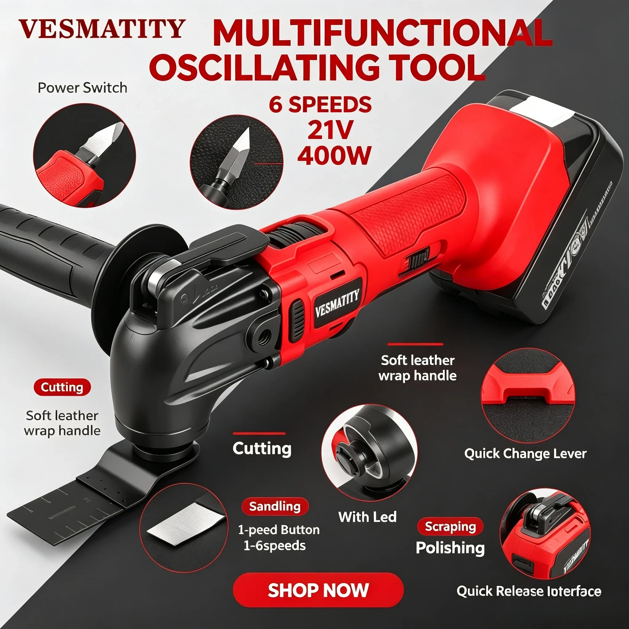 Electric Oscillating Multi Function Tool  Cordless Vibration Trimmer Cutting Saw Power Tools For Milwaukee Battery