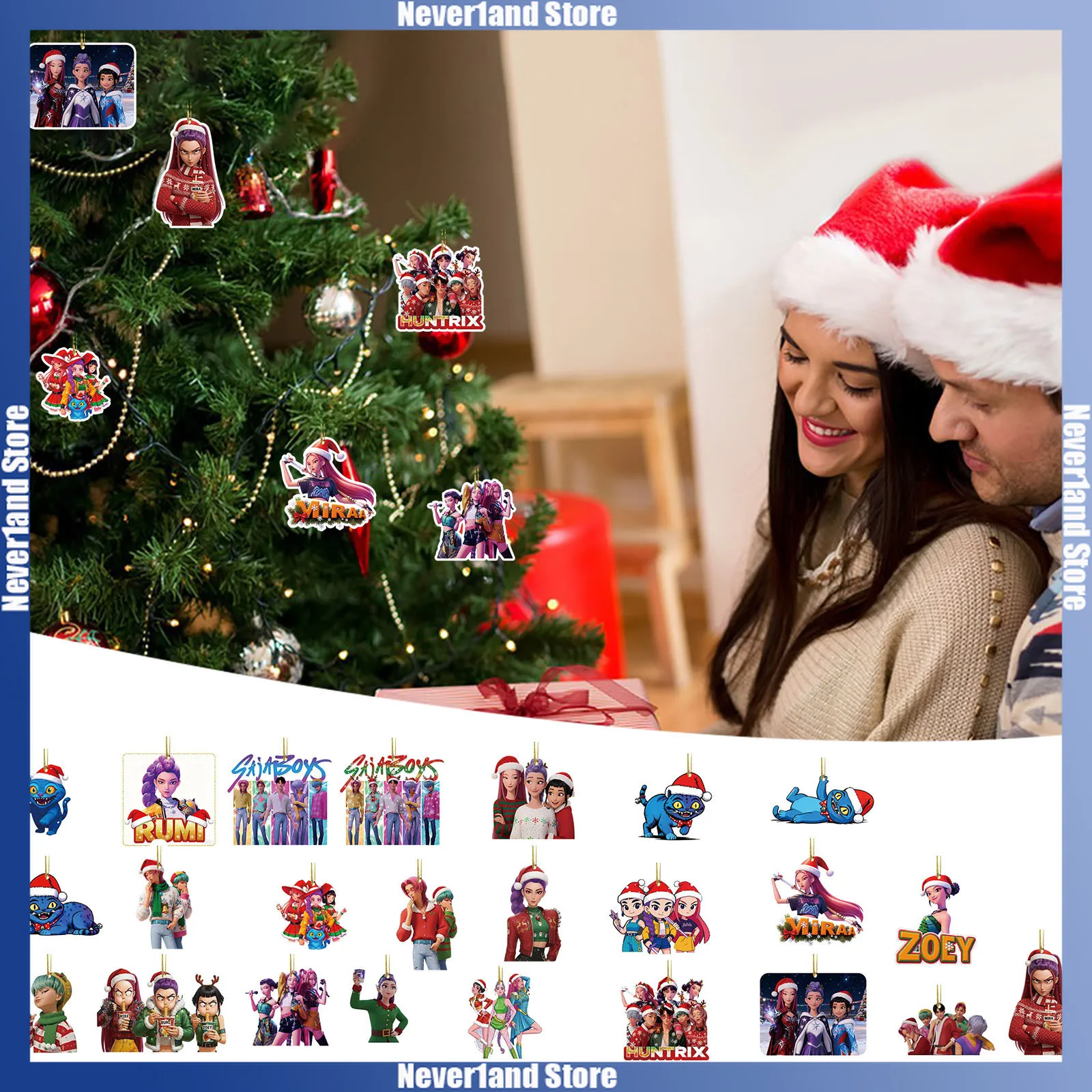 24 pçs kpop caçadores de demônios natal calendário do advento caixa cega rumi mira zoey mini acrílico pingente contagem regressiva caixa de brinquedo menino menina presente