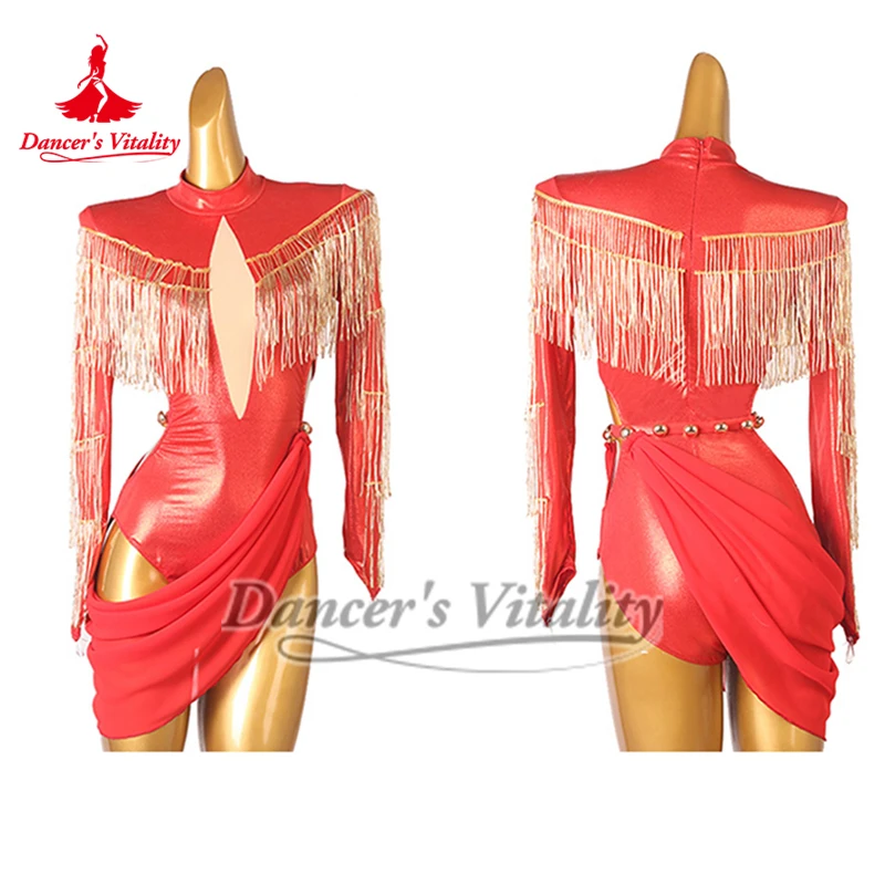 New Design Latin Dance Long Sleeves Dresses for Women Adult and Child Chacha Samba Rumba Professional Perform Clothing Customize