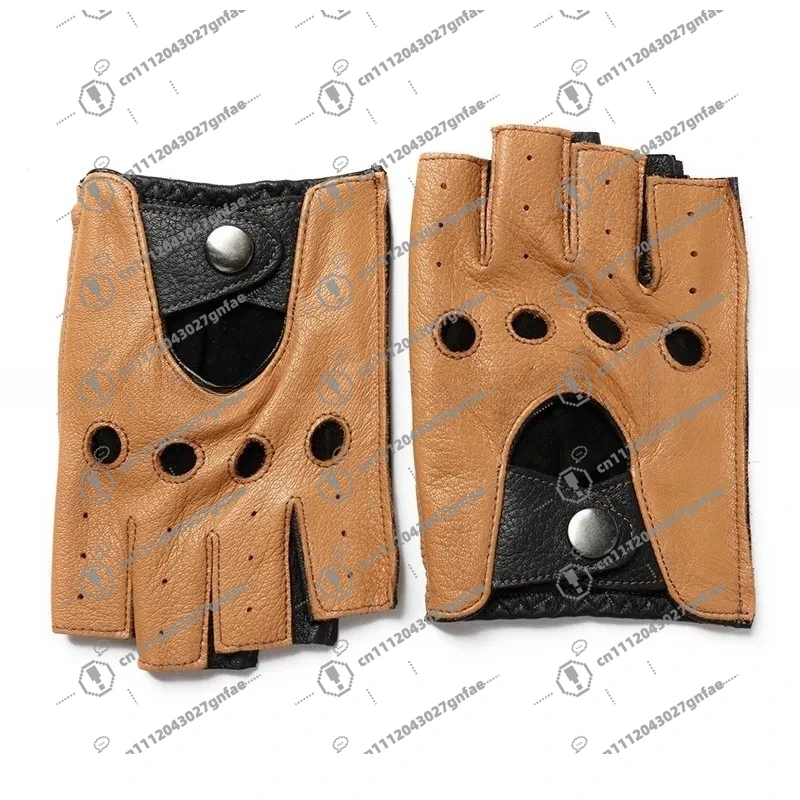 Gloves High Quality Super Soft Genuine Leather Deerskin Semi-Finger Mitt Short Thin Driving Locomotive Sports Men Women