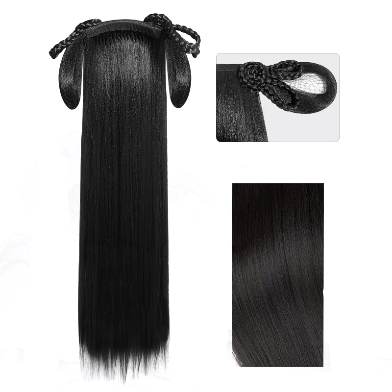 JINKAILI Women Synthetic Hanfu Headband Hair Extension Chinese Style Cosplay Antique Hairpiece Hair Accessories Headdress Black