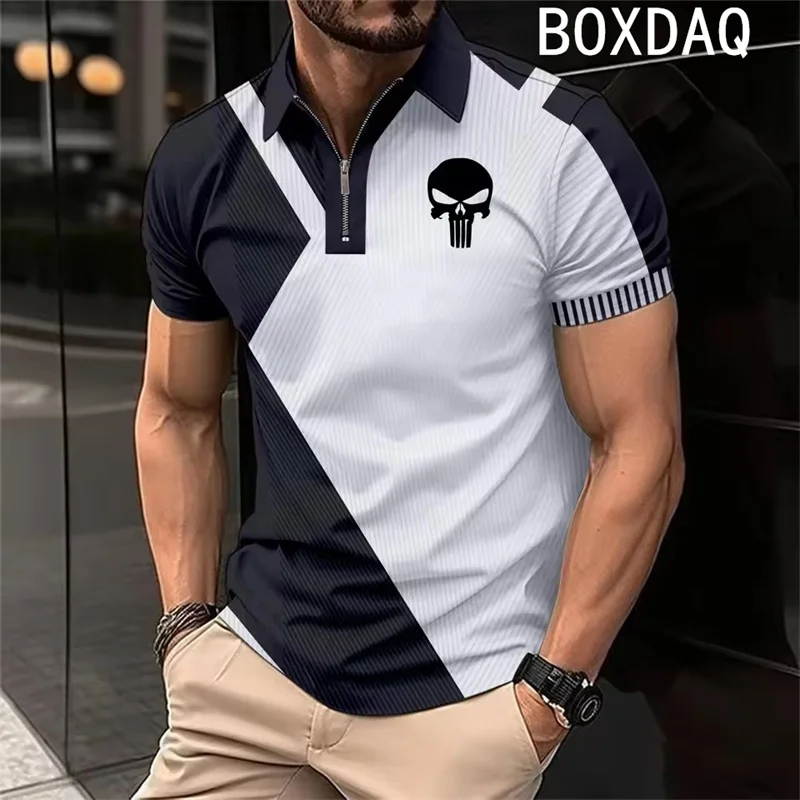 2025 Summer New Men's Lapel Big Size Short Sleeve Casual Loose Pullover Tops 3D Skull Printed Polo shirt Fashion Street Polos