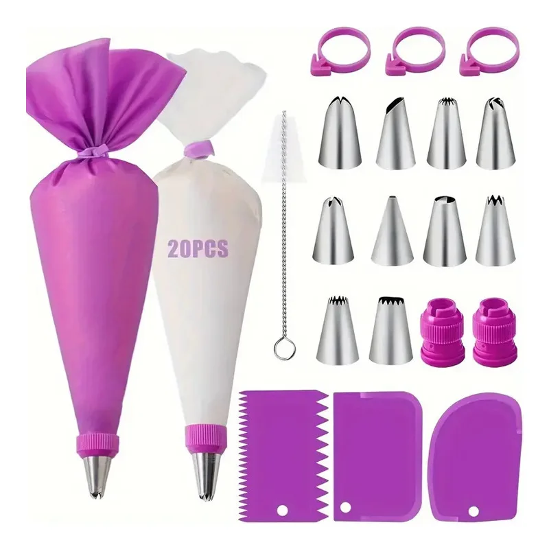 Piping Bags and Tips Set Cake DIY Decorating Kit with Stainless Steel Nozzle Reusable Silicone Pastry Cake Decorating Tools