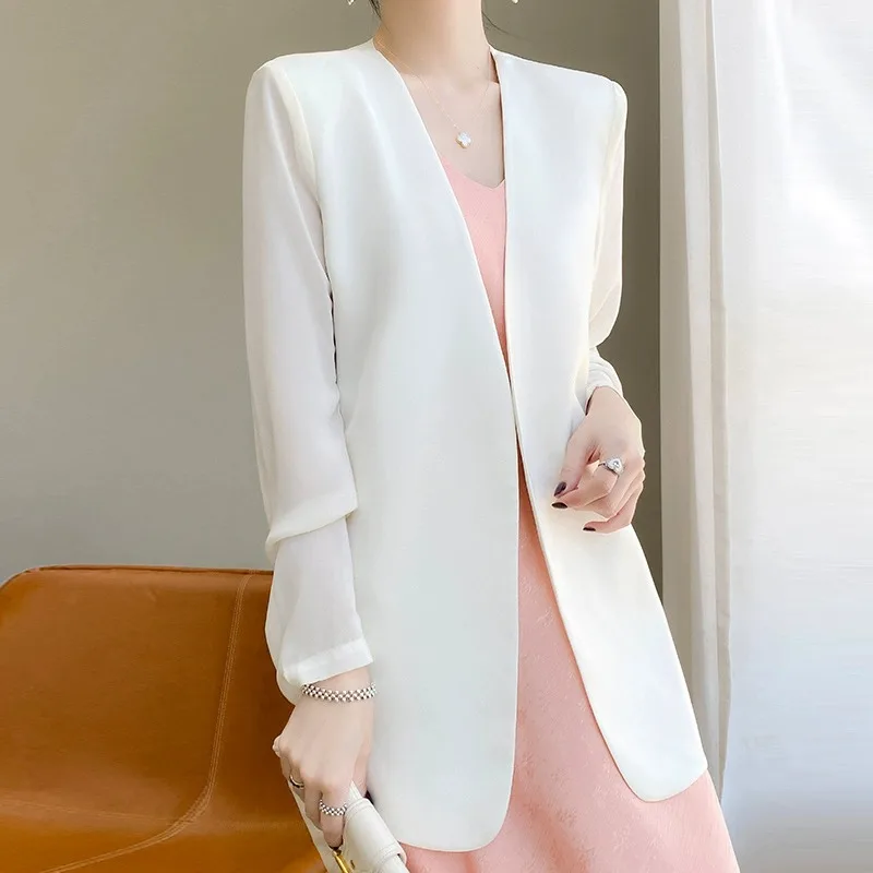 

Женский костюм из ацетатного атласа Jaet Summer Long Sve, повседневный утягивающий однотонный классический костюм на одной пуговице