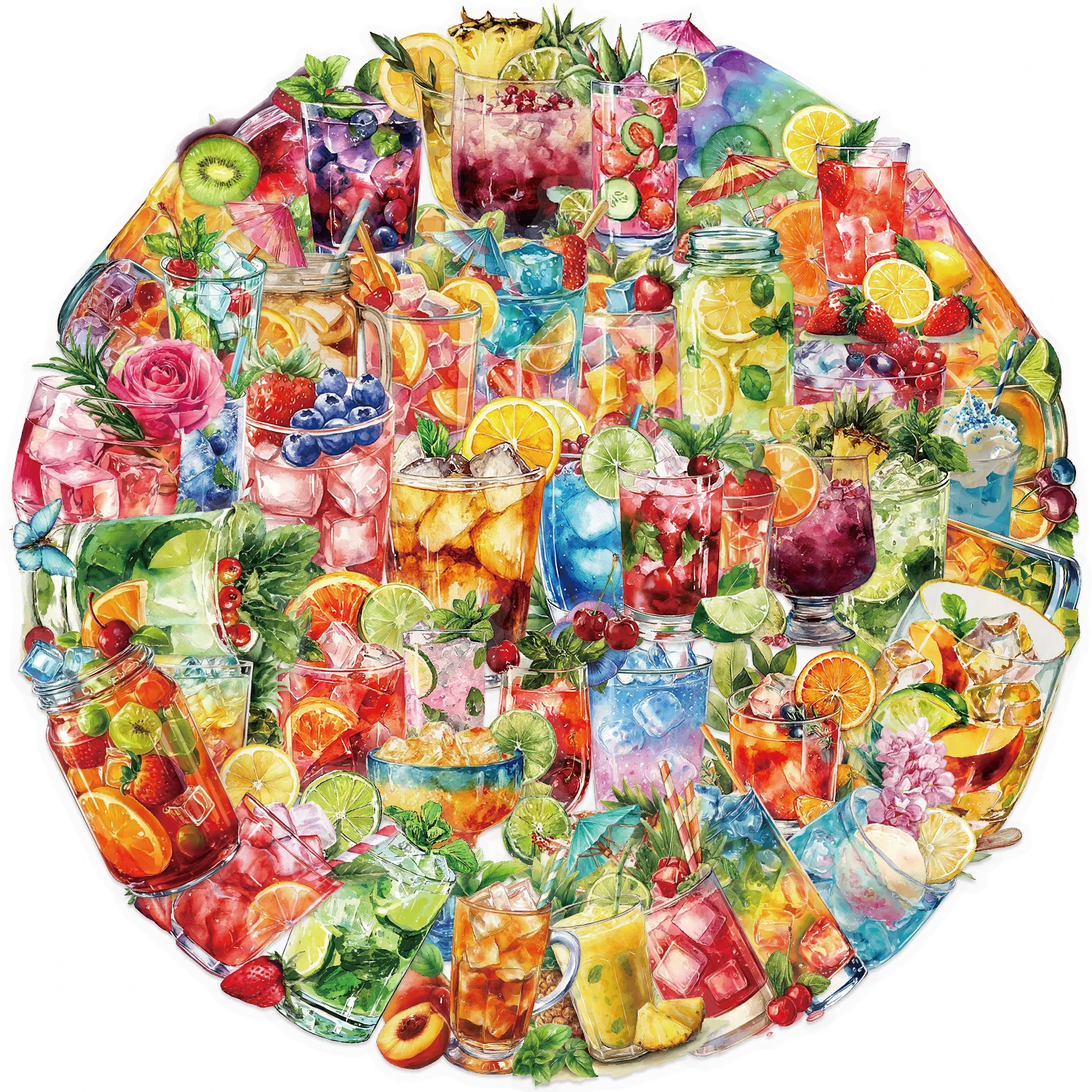 50PCS Summer Drinks Series PET Stickers Luggage Notebook Water Cup Computer Label Fruit Drinks Stickers