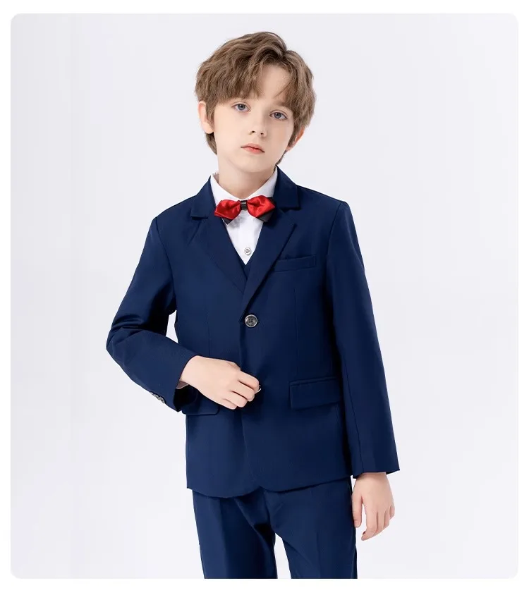 Prince Boys Navy Blue Wedding Suit Teenager Kids Formal Ceremony Tuxedo Dress Children Photograph Party Prom Performance Costume