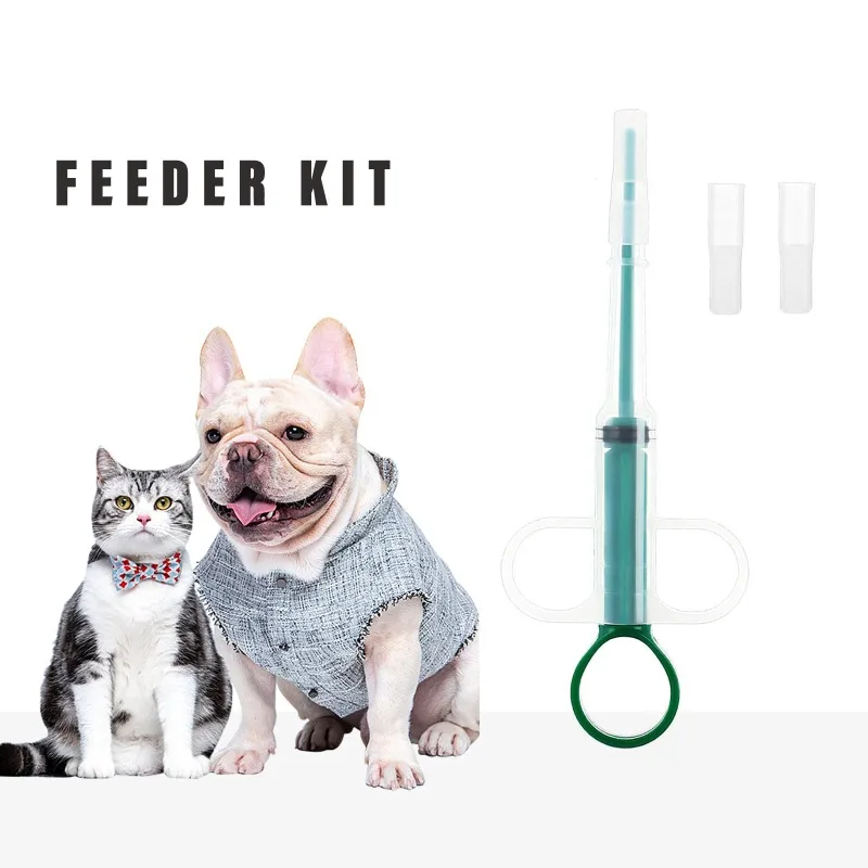 Pet Medicine Feeder Syringe for Cats Dogs Reusable Washable with 2 Tips Soft Silicone Pill Capsule Liquid Applicator Safe Tool K