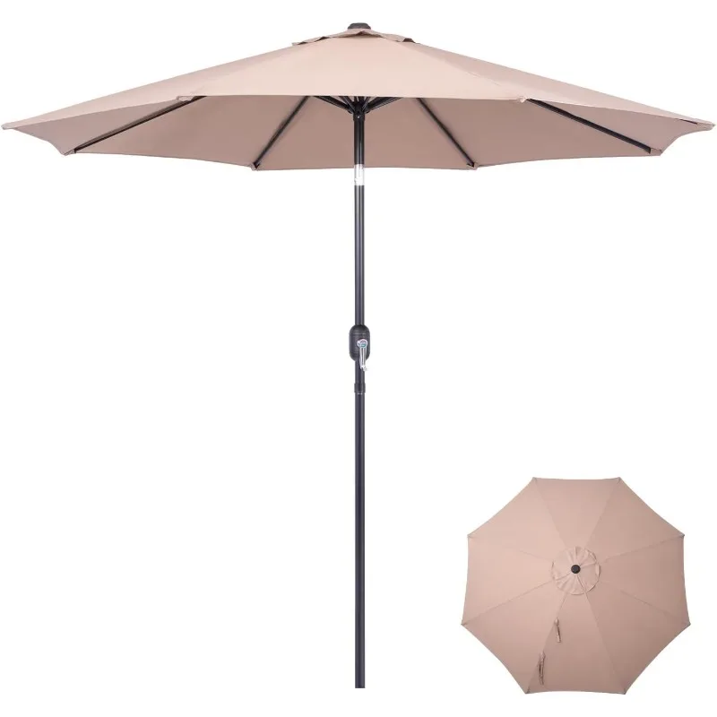 9 Ft Patio Umbrella with Push Button Tilt and Crank System - UV Resistant Polyester Fabric, Outdoor Table Umbrella