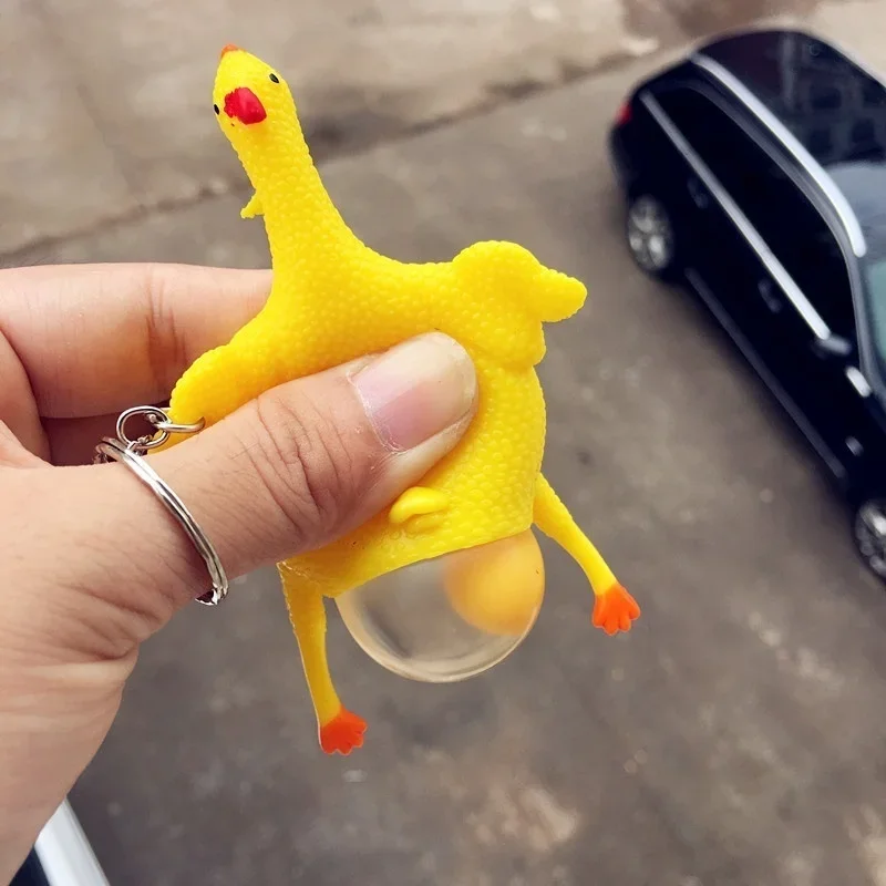 HOT NEW RUBBER CHICKEN WITH EGG KEY CHAIN FUN CARNIVALS PARTY GOODY BAGS