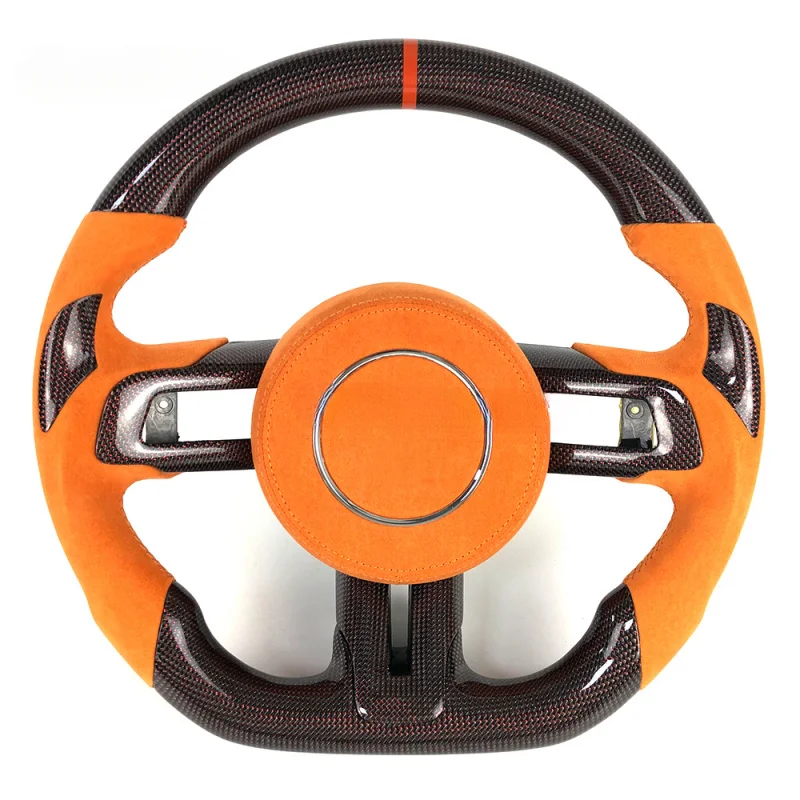

For Ford Mustang GT500 Shelby Custom Red Silk Carbon Fiber Orange Suede Steering Wheel