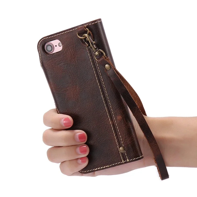 ของแท้หนังสําหรับiPhone 6 7 8 Plus 6S 16 Pro Max Retro Vintageฝาครอบโทรศัพท์กระเป๋าพร้อมกระเป๋า