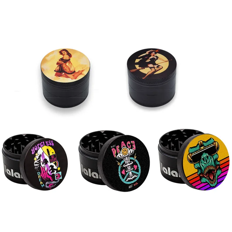 63mm spice grinder metal four layers multi-pattern colorful aluminum tobacco grinder Grinder for smoking accessories