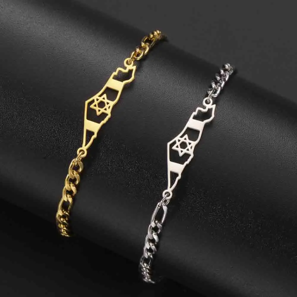 My Shape Pulsera de acero inoxidable de la estrella judía de David, brazalete de contorno del mapa de Israel, Judaica, Judaísmo, joyería judía, regalos al por mayor