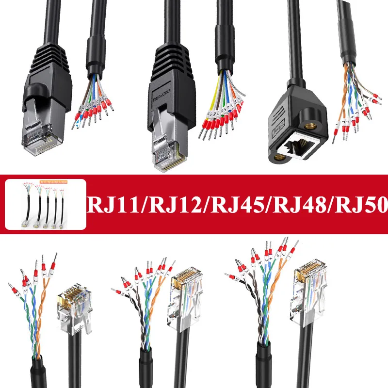 RJ12/RJ45/RJ48/RJ50 Connector Terminal Wire Crystal Head to 485/422/CAN Cable RJ11 4P4C 8P8C 6P6C 10P10C RJ45 Plug to 232 Line