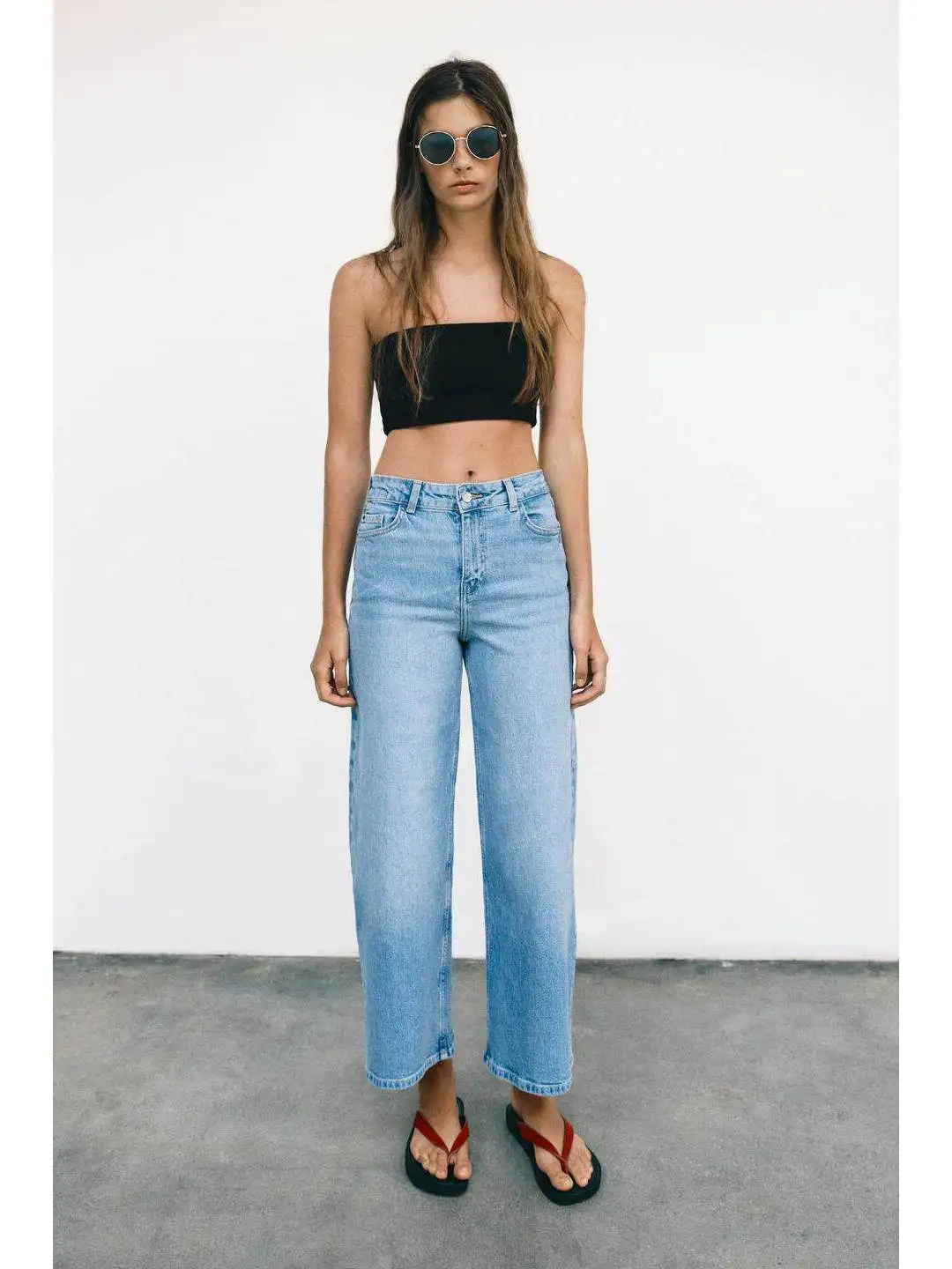 

High Waist Wide Leg Comfortable Loose Fashionable American Style Denim Jeans Spring Collection Ladies Polyester Fiber Button ...