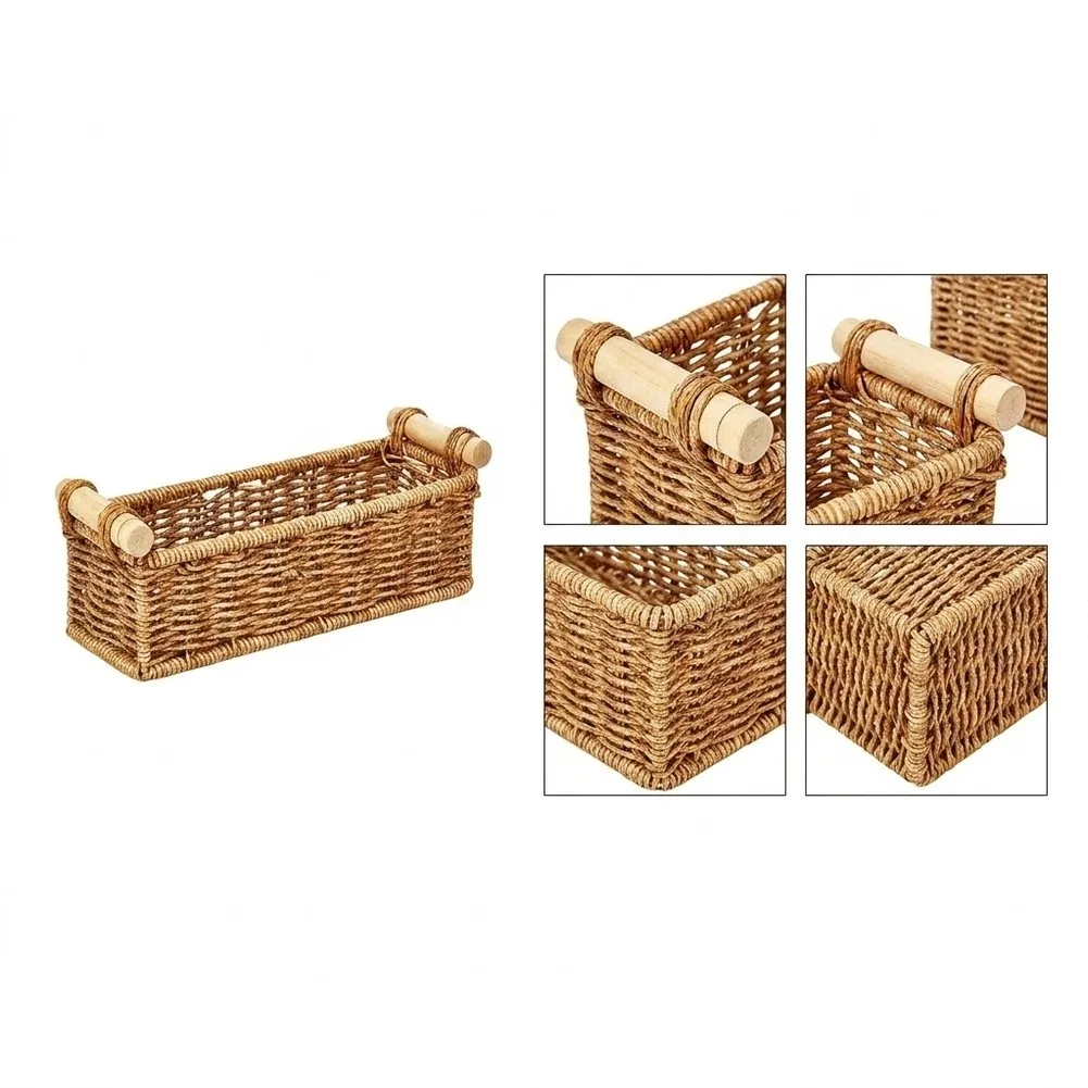 Stylish Plastic Wicker Basket Set 3 Units for Bathroom Storage Organizing Toilet Paper Towels and Small Essentials Neatly