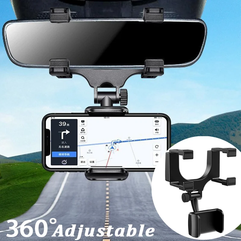 

Car Rearview Mirror Phone Holder Multi-function 360° Rotatable Foldable Auto Rear View Mirror Bracket GPS Navigation Bracket