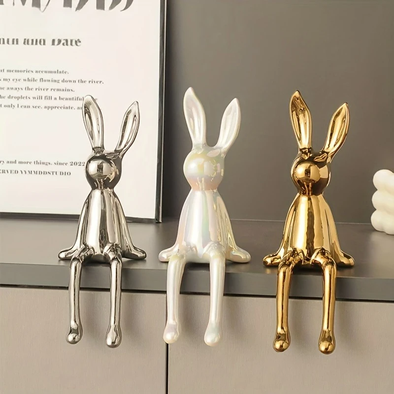 Long-Eared Rabbit Sitting Ornament, Ceramic, Home Living Room TV Cabinet Ornaments, Birthday Gifts,Collectible Figurines