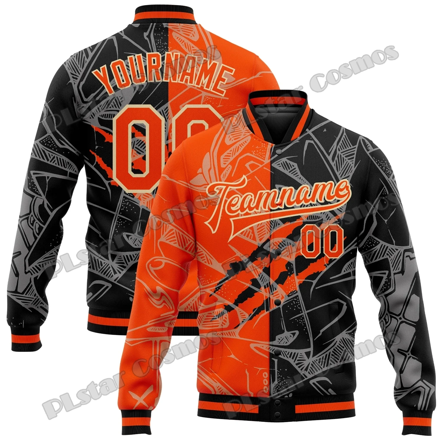 Jaqueta unisex casual varsity, jaqueta masculina varsity, padrão Graffiti personalizado, preto, vermelho, ouro velho, impresso em 3D, Letterman, beisebol, inverno, AK02