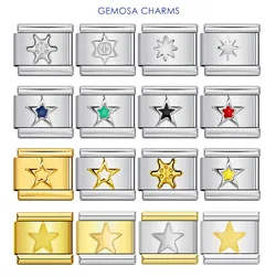 GEMOSA Classic Y2K Colorful Glaze Star Italian Charm Link Fit 9mm Stainless Steel Fashion Bracelets Jewelry Gifts DIY Making