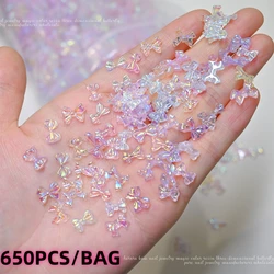 650pcs Aurora Bowknot Nail Art Charm Polar Light Ribbon Bow Nail Decor Ornament DIY Kawaii Nail Figures Supplies for Women Girls