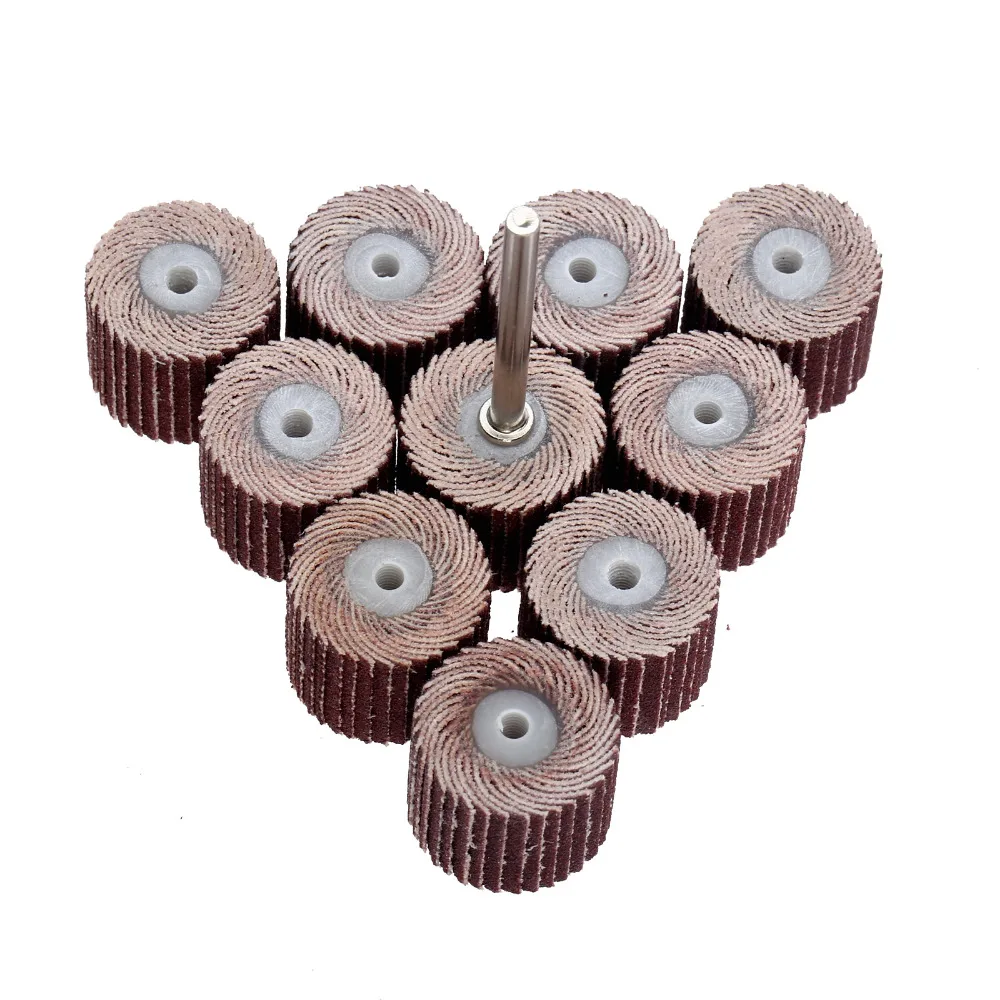 

10Pc 15mm 240-Grit Sandpaper Sanding Flap Wheel Head Grinding Buffing Wheel for Dremel Rotary Tool+Mandrel for Rotary Mini Drill