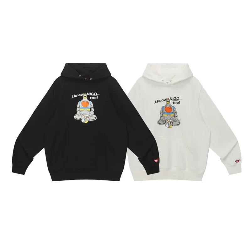 

Худи унисекс оверсайз в японском ретро-стиле с графическим принтом «Человек-робот», трендовая модель весна-осень