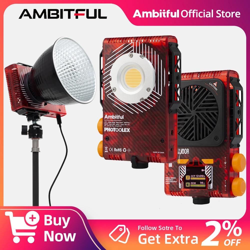 

AMBITFUL Q100R Portable Pocket Light 100W Bi-Color LED Video Light 2700K-6500K CRI≥96 TLCI≥95 EASY LINK Mount with APP Control