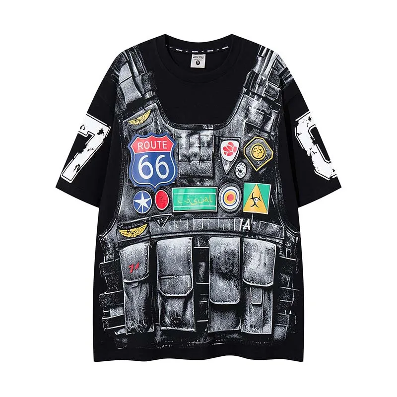 Men's Fashion 3D Printed T Shirts High Street Painted Short Sleeve Tees Summer Graffiti Loose Fit Vibe Style Summer Tshirt