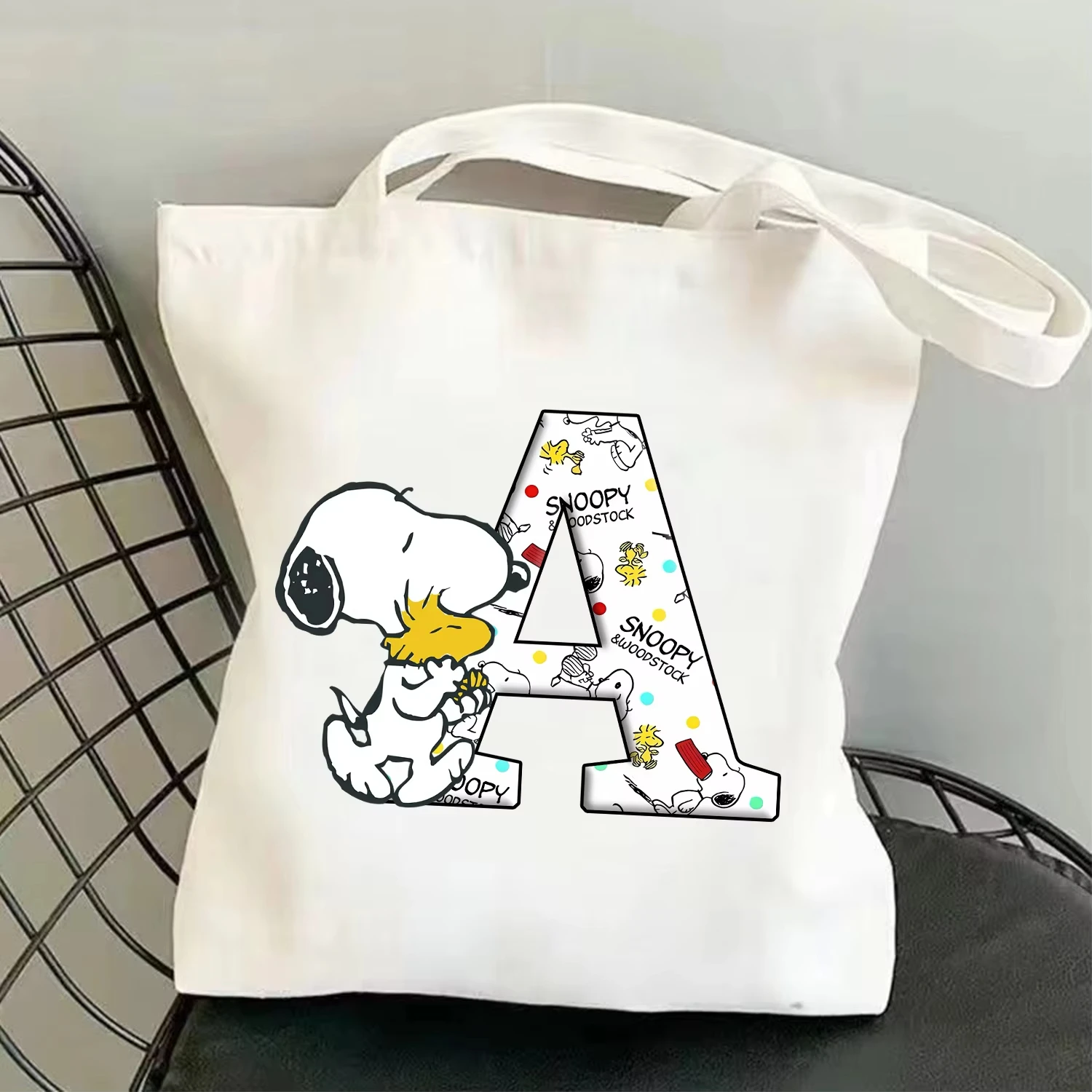 

Холщовая сумка с надписью Snoopy A-Z, новая сумка для покупок с мультяшным узором, большая вместительная сумка для подмышек, модные сумки для хранения, подарок