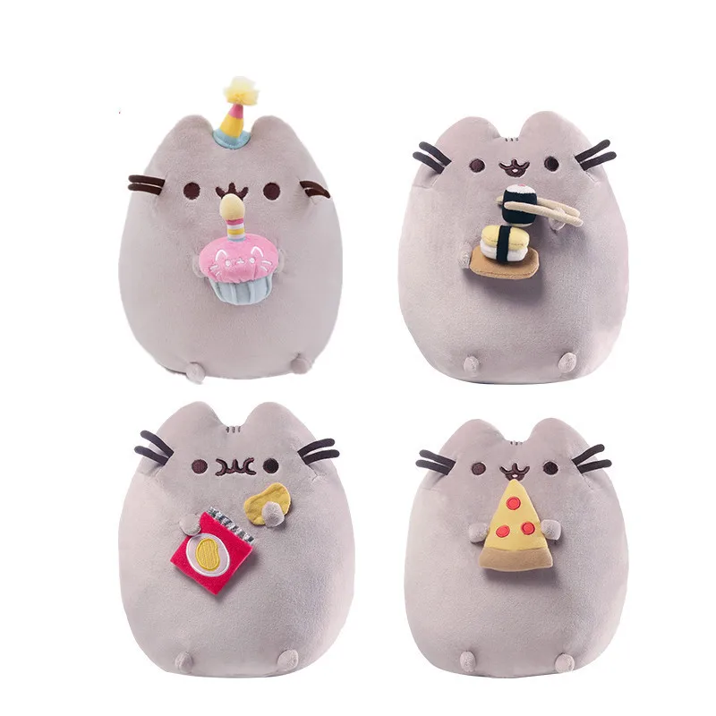 Sushi Chopsticks Cat Plush Toys Kawaii Donuts Snackables Pizza Plush Soft Stuffed Animal Cat Gray for Children Kid Gifts