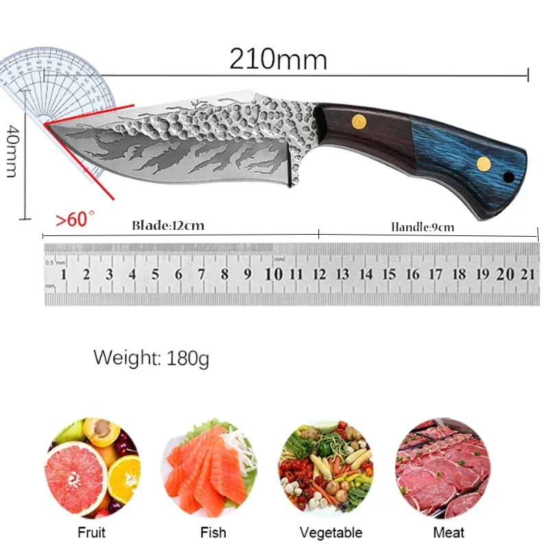 Handmade Kitchen Boning Knife Meat Cleaver Vegetable Fruit Cutting Utility Knife Stainless Steel Kitchen Knives Wooden Handle