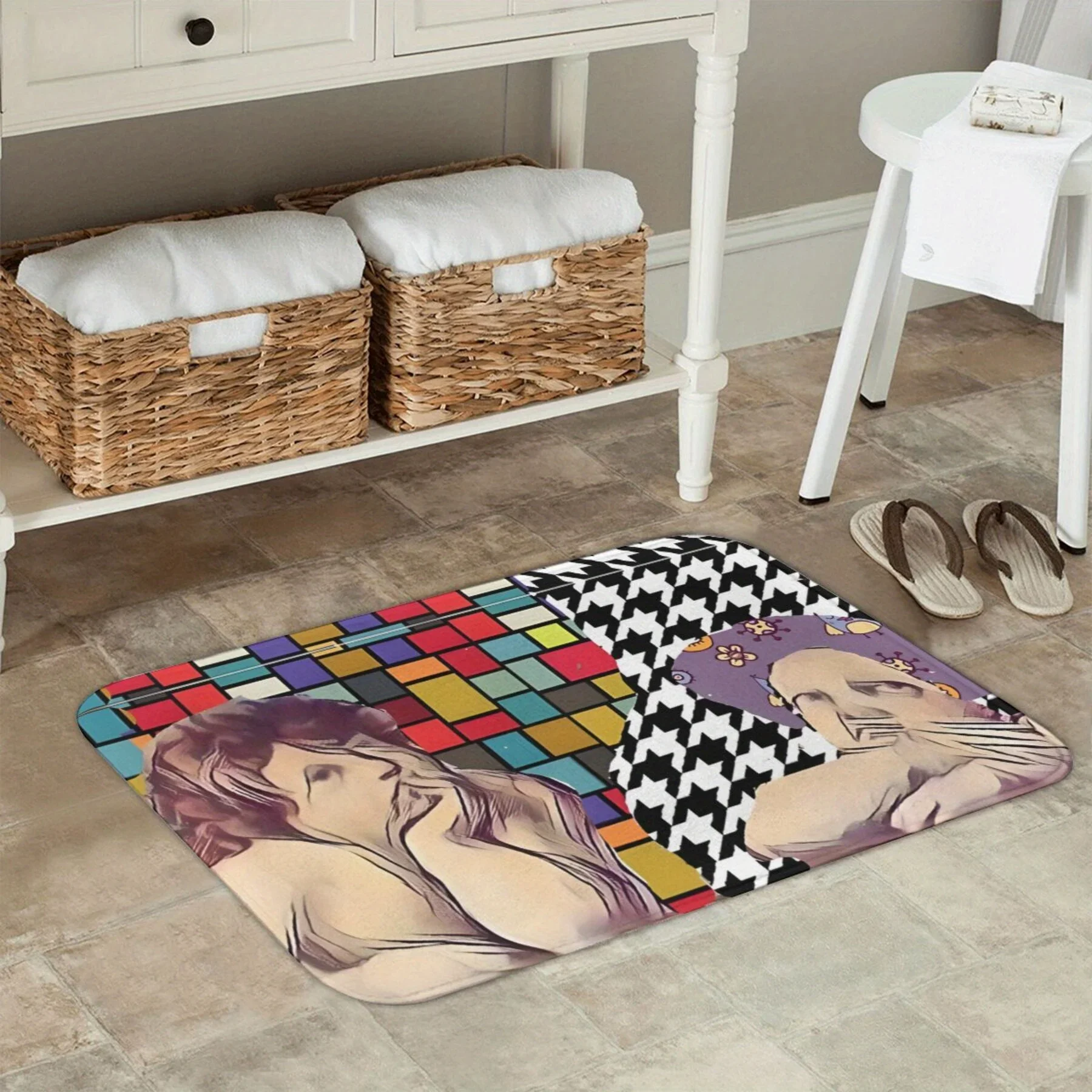 1 ممسحة فنية على طراز لوس أنجلوس - تصميمات هندسية وتصويرية نابضة بالحياة، حصيرة من الفلانيل البوليستر قابلة للغسل في الغسالة لغرفة النوم
