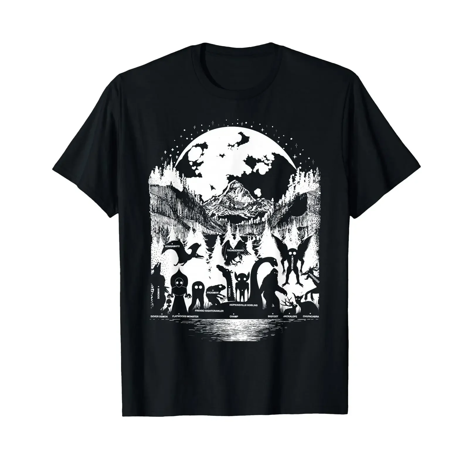 Cryptid Monsters Bigfoot Mothman Dogman Moon Cryptozoology T Shirt vintage Washed Breathable Stylish streetwear fashion