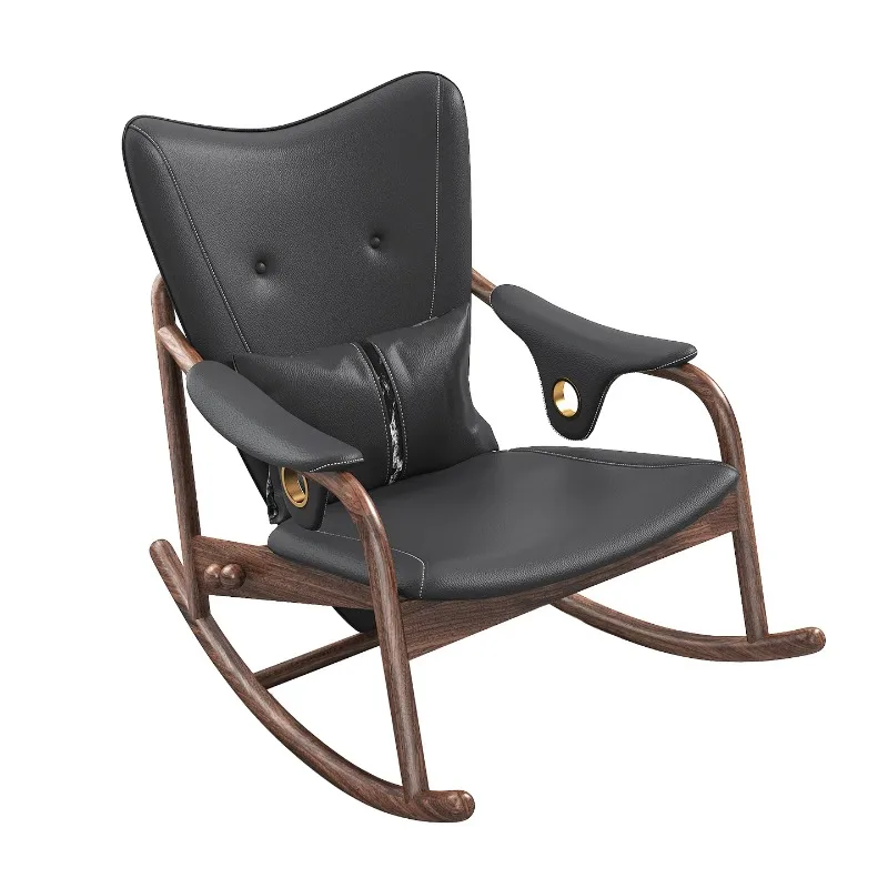 Medieval leather rocking chair, chief chair, retro casual sofa chair in the living room