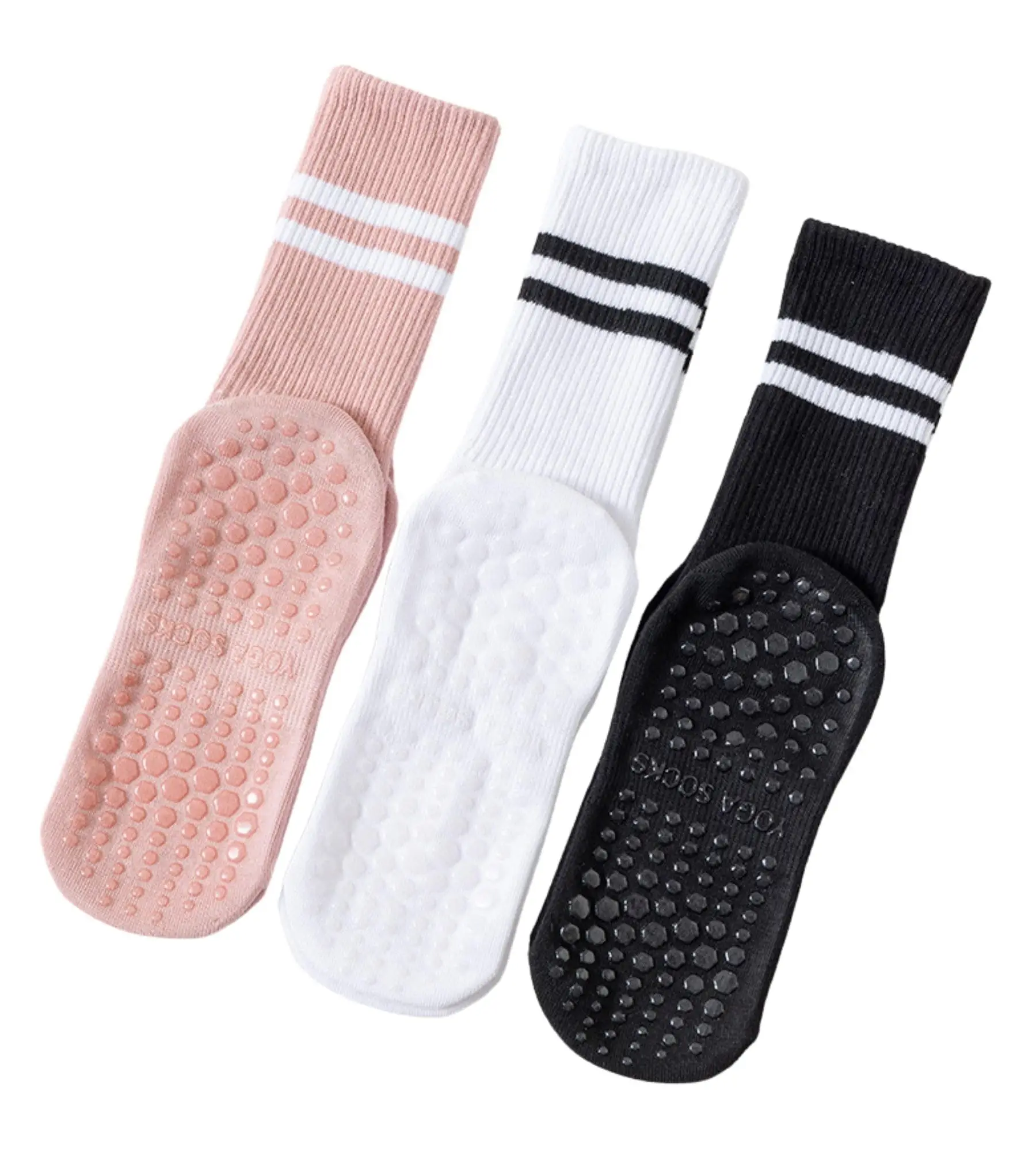 3pairs  Pilates Socks With Grips for Women:Cute Non Slip Crew Gripper Yoga Sock-Grippy Sticky for Hospital/Dance Barre/Workout