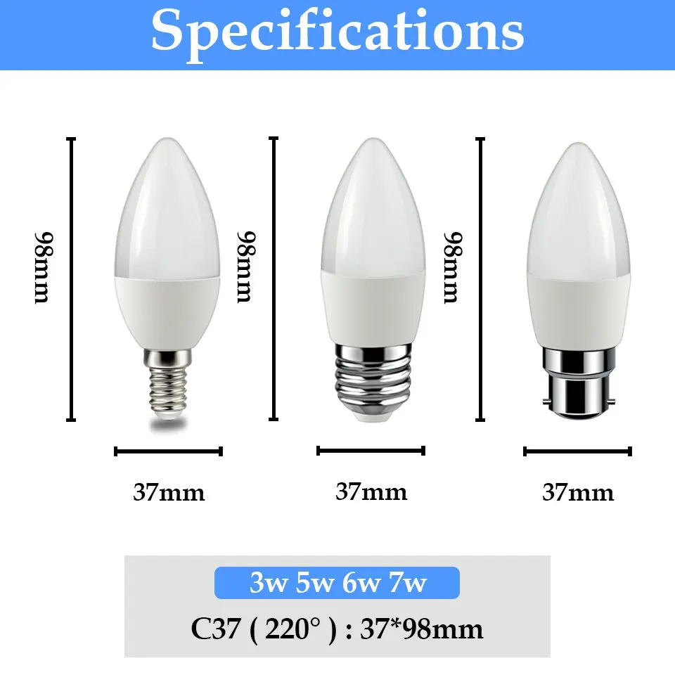 15pcs führte Kerzen birne c37 3w 5w 6w 7w e14 e27 b22 e14 AC220V-240V warmes weißes kaltes weißes Tageslicht für Dekoration lampe