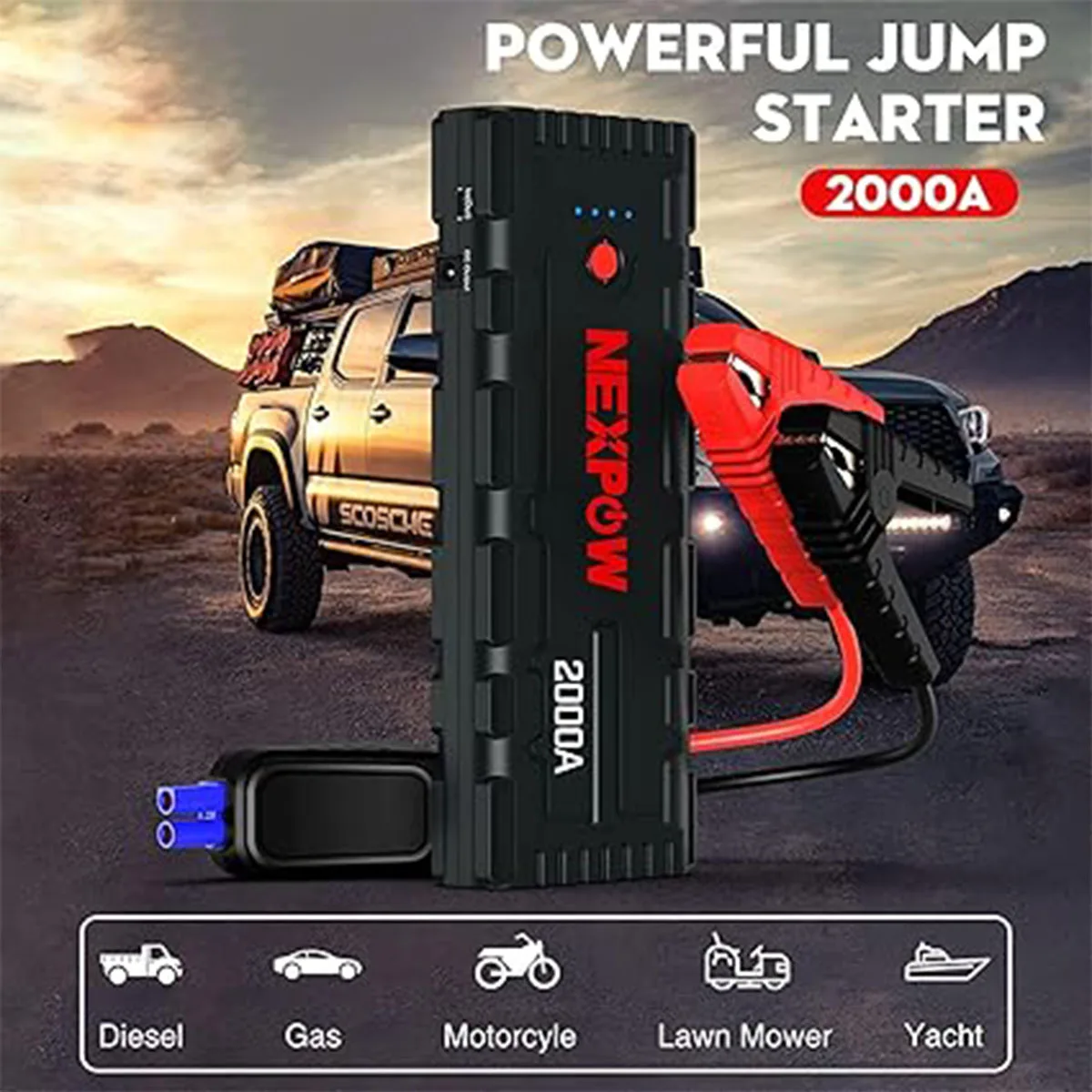 NEXPOW Jump Starter Power Bank, 2000 A Peak Current Car Jump Starter, 12 V Portable Battery Booster with USB Quick Charge 3.0