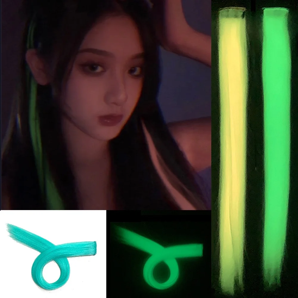 

Светящиеся в темноте накладные прямые волосы Rican Cross Border Night Glow, впитывающие свет, для ношения на ушах, длинные прямые волосы